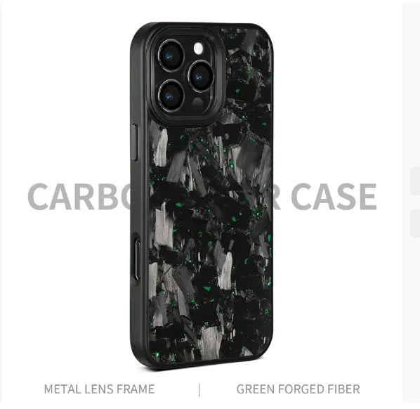 Carbon fibre forged pattern phone case for iPhone with metal frame, black frame blue gold colour, all-inclusive protective shell