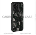 Carbon fibre forged pattern phone case for iPhone with metal frame, black frame blue gold colour, all-inclusive protective shell