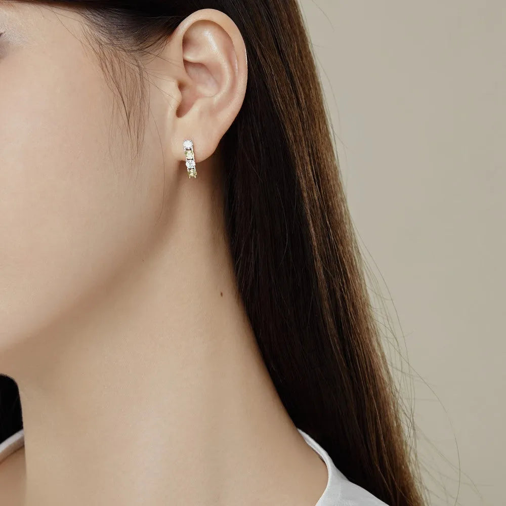 Silver zircon inlaid U-shaped geometric female earrings in 925 sterling silver with platinum yellow white diamond finish