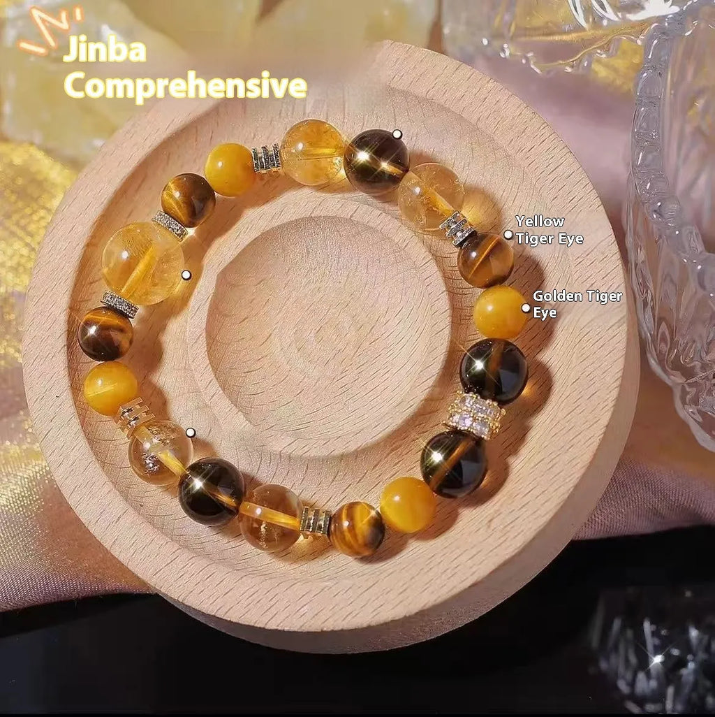 Women's natural yellow artificial crystal bracelet with 10mm string beads and unisex design