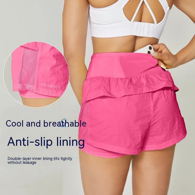 Women's loose cotton blend fitness shorts in white, black, blue, yellow, and pink colours