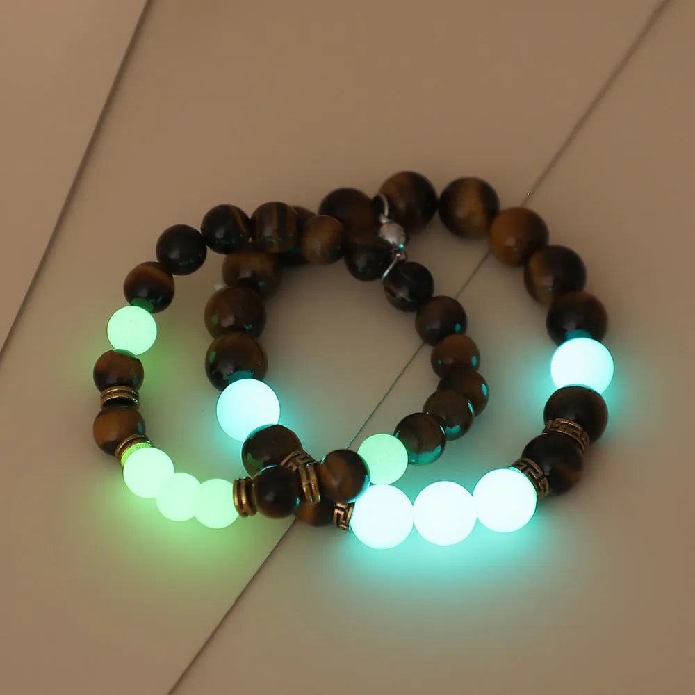 Amber y552 geometric pattern couple bracelets with luminous feature and adjustable fastening