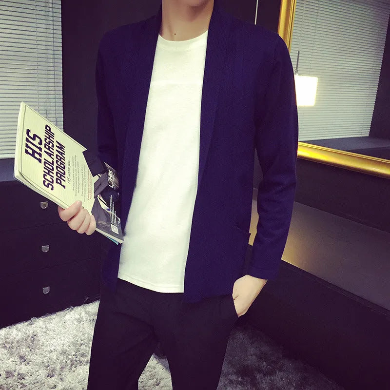 Korean style short black cardigan in slim fit polyester with folding craft detail