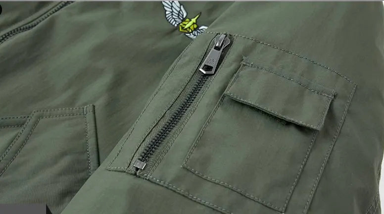 Men's fashion casual brushed jacket with baseball collar in Army Green, sizes M to 4XL
