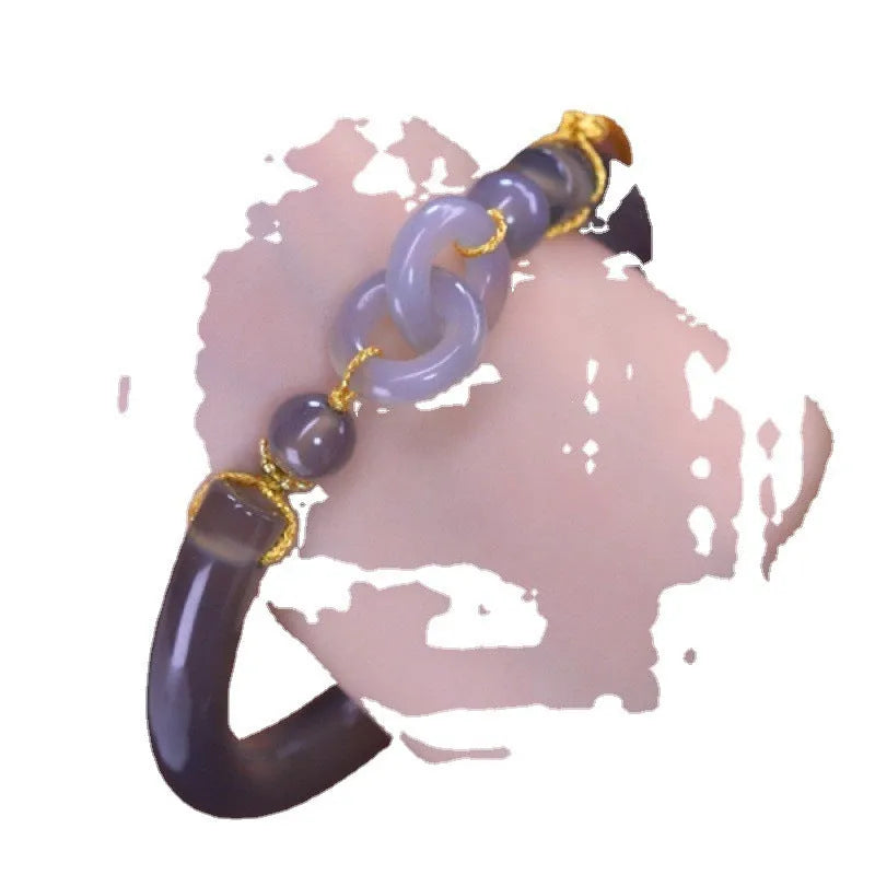 Women's smoke purple agate half bracelet with ring buckle closure in retro grey colour