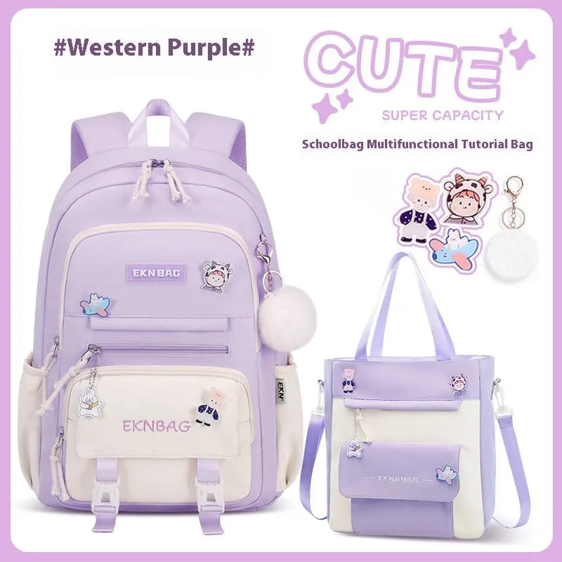 Girls waterproof school backpack in pink colour with curved shoulder straps and spine protection features