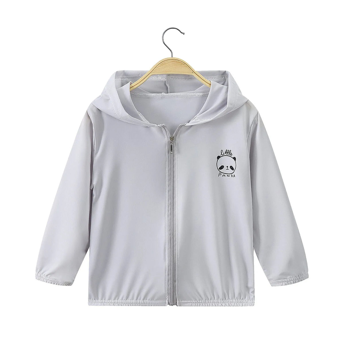 Children's Ice Silk sun protection jacket in light greenish blue, hooded and lightweight for summer outdoor use
