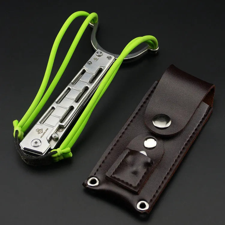 Folding slingshot knife with 8.5cm stainless steel blade and 120mm handle in natural steel finish