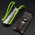 Folding slingshot knife with 8.5cm stainless steel blade and 120mm handle in natural steel finish