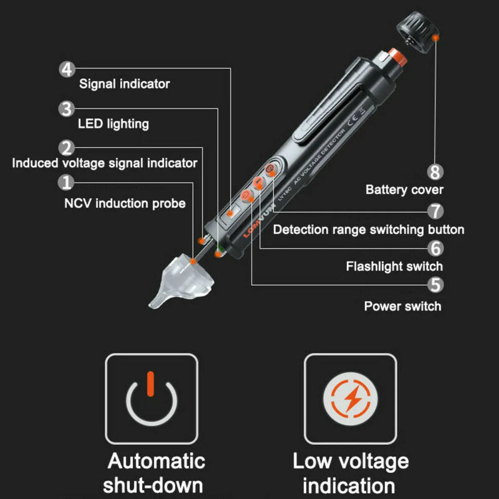 Intelligent voltage test pencil for electrical line detection with sound and light alarms