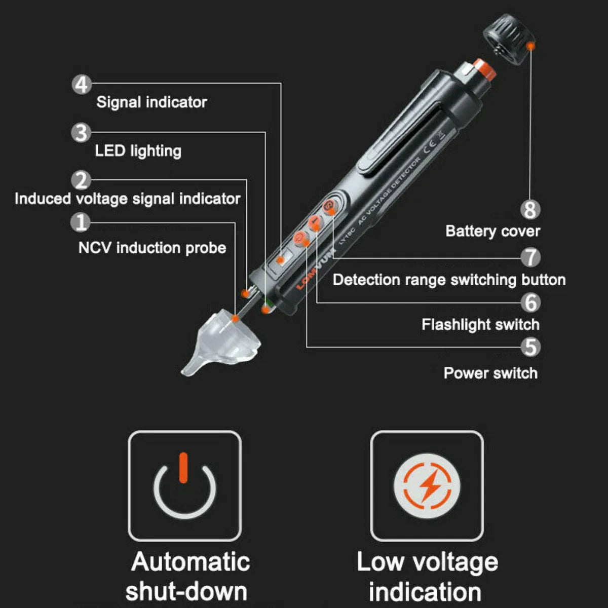 Intelligent voltage test pencil for electrical line detection with sound and light alarms