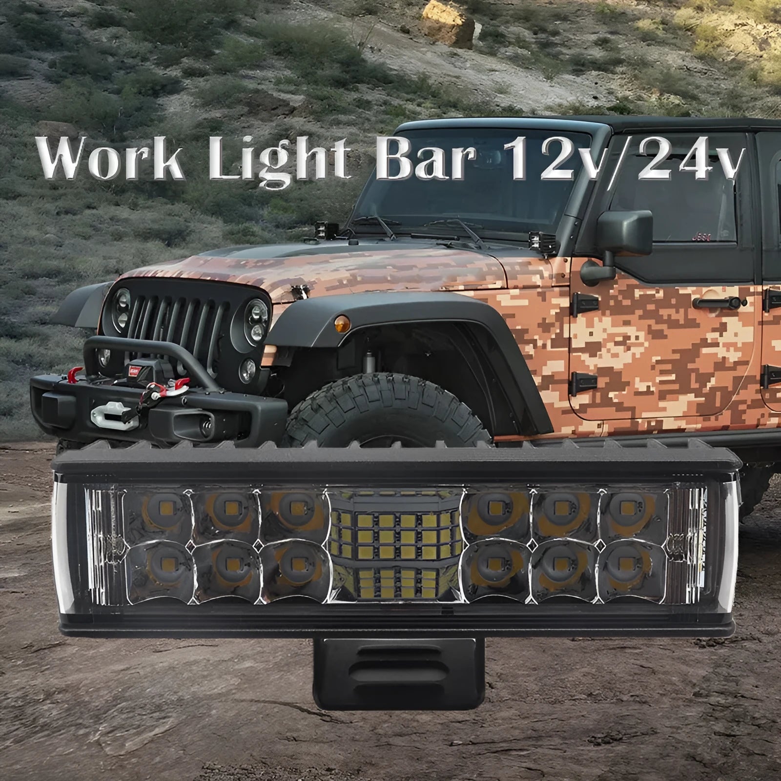 Black aluminium 7-inch 60W LED strip work light in a straight line shape.