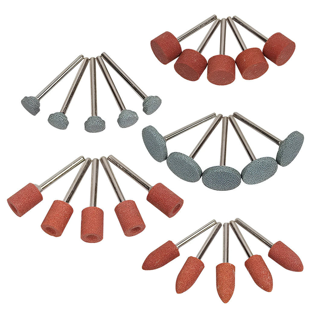 5pc grinding head set with small and large T type, small and large cylinder, and cone heads for electric grinder sanding and polishing