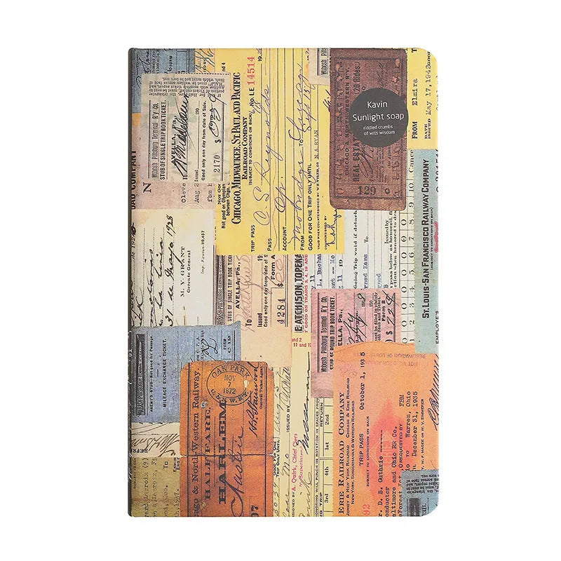 Kraft paper notebook with retro illustrations in A5 21x14cm format
