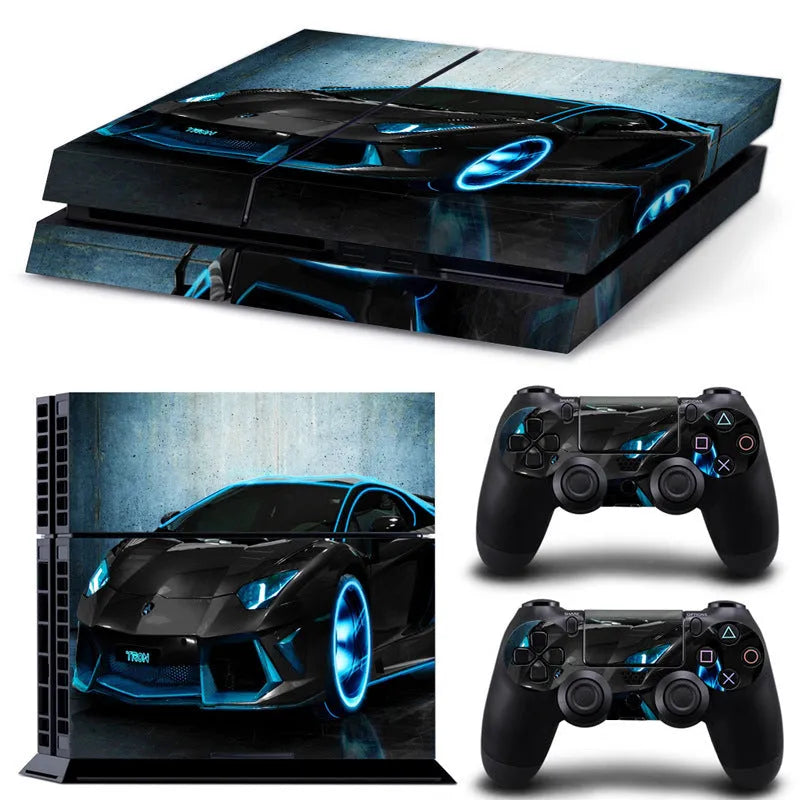 PS4 game console with a clear protective film applied, showing style options.