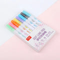 Set of colourful highlighter pens with plastic nibs and water-based ink, showing 1-2mm line width on paper