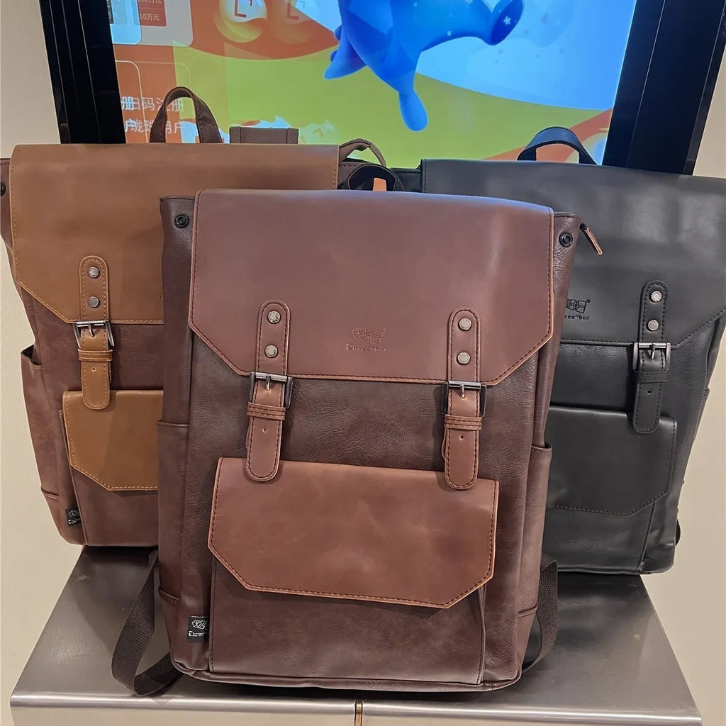 Unisex breathable PU backpack in light brown colour showing college style design