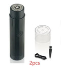 Compact portable electric shaver in black with USB charging cable.