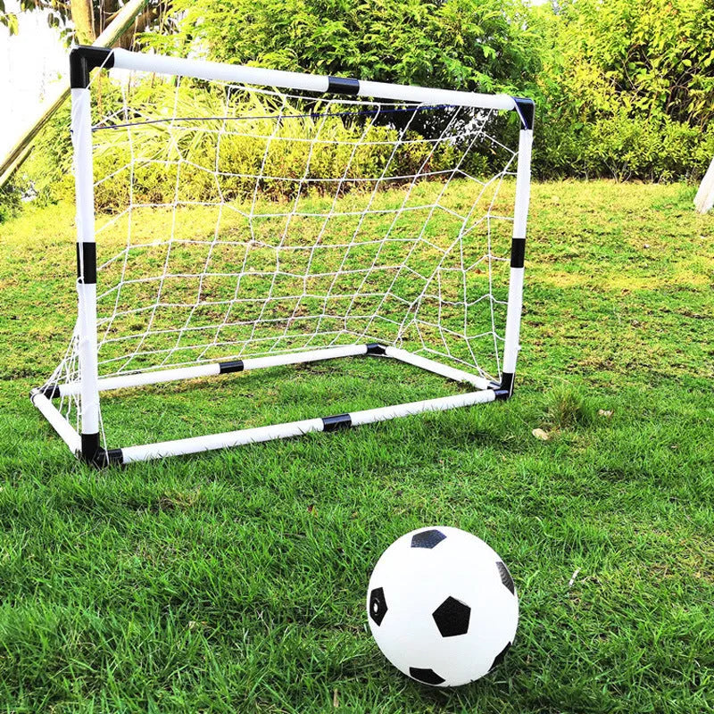 Plastic football goal set 120x78x64CM with net in outdoor setting