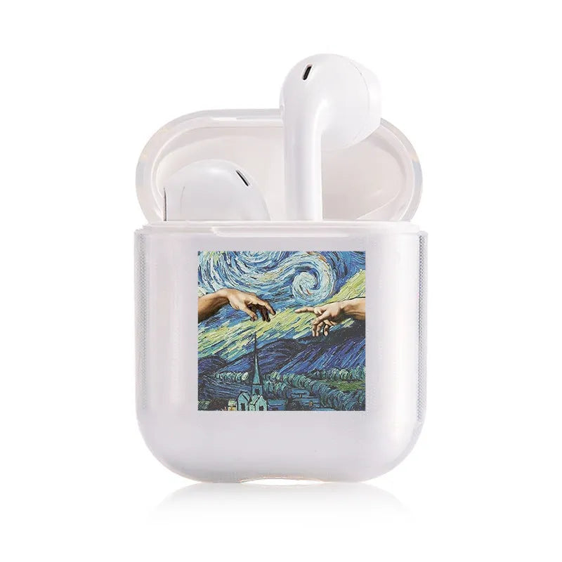 Transparent plastic AirPods protective cover showing compatibility with Apple AirPods and AirPods Pro cases
