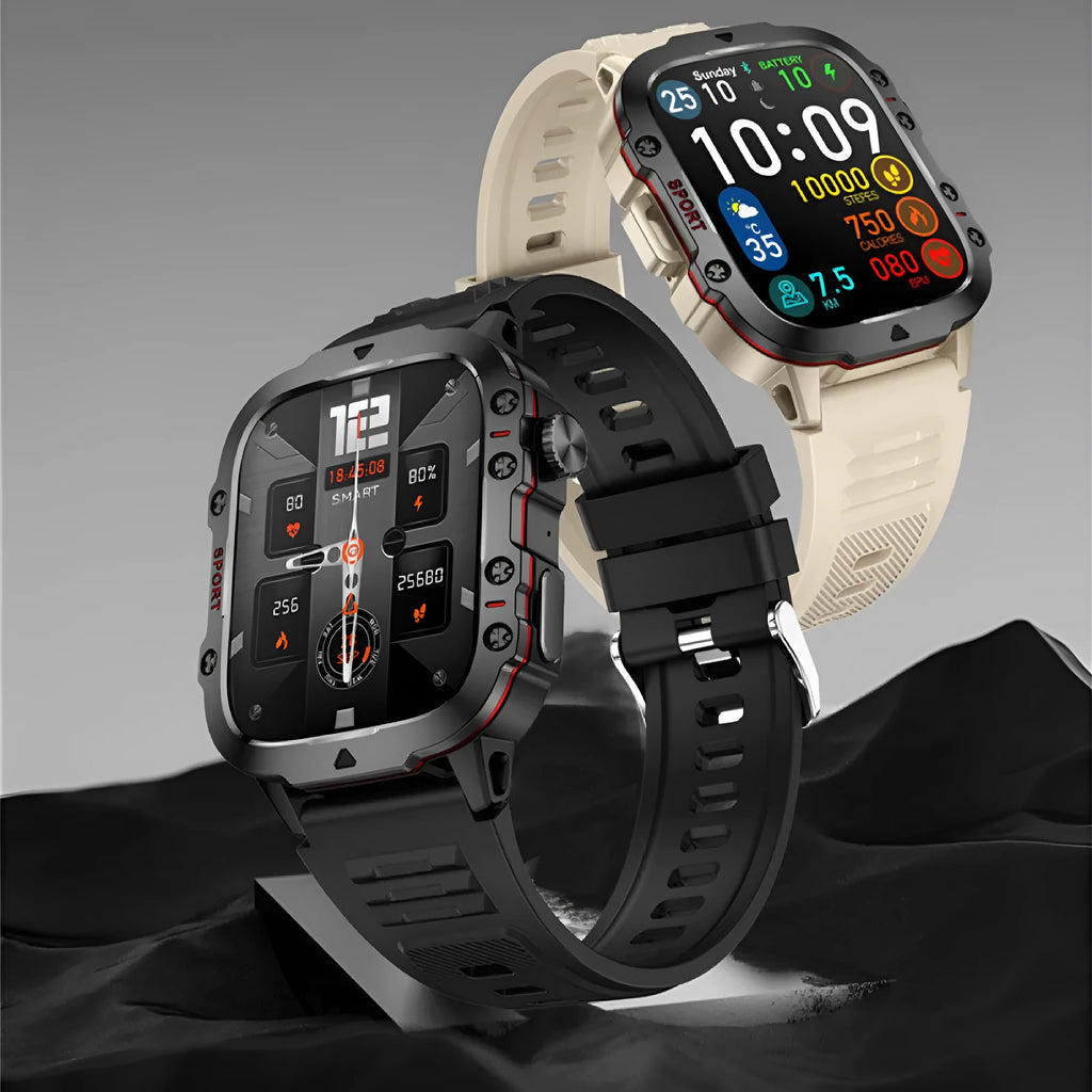 QX11 Smart Bluetooth Watch in black or khaki with zinc alloy case and TFT screen display