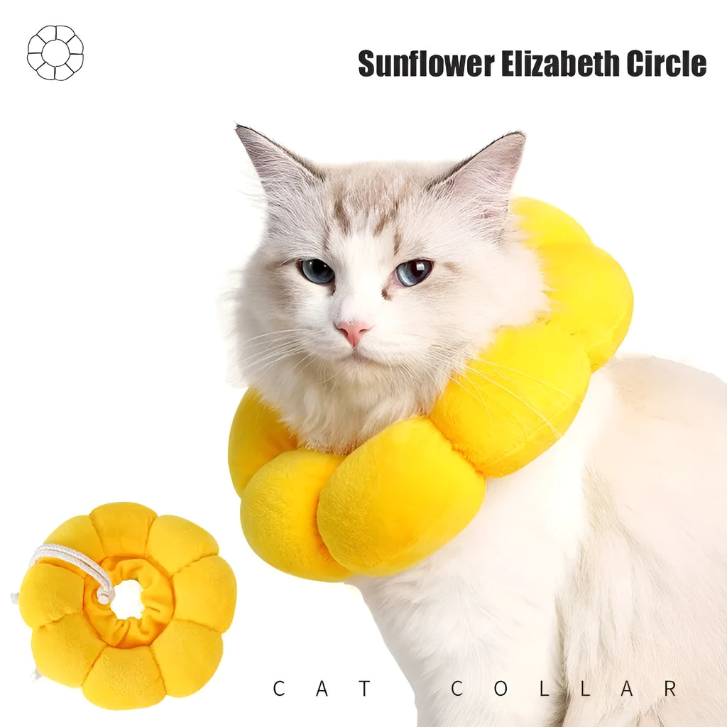 Sunflower pattern cotton pet recovery collar for dogs and cats with adjustable neck sizing