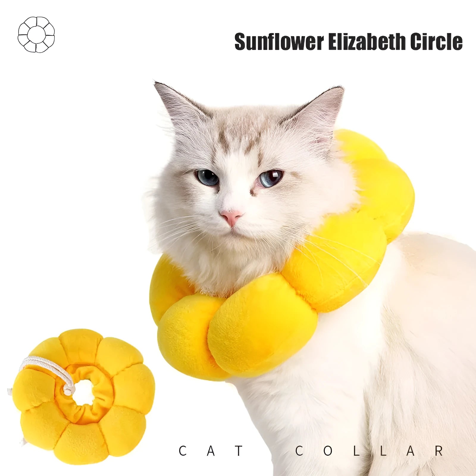 Sunflower pattern cotton pet recovery collar for dogs and cats with adjustable neck sizing