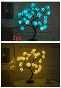 White and red rose flower LED table lamp with bonsai tree base and warm white lights