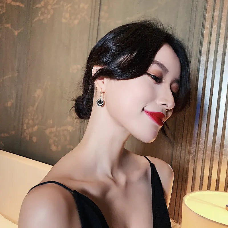 Retro Hong Kong style geometric alloy earrings with 3.6cm drop length