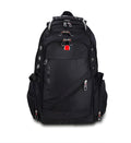 Black polyester travel outdoor backpack with waterproof breathable fabric, hard handle, shoulder pad and metal element