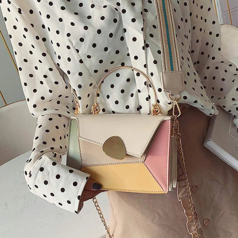 Korean all-match crossbody bag in PU, 20cm wide, 13cm high, 8cm thick, shown in four colour options