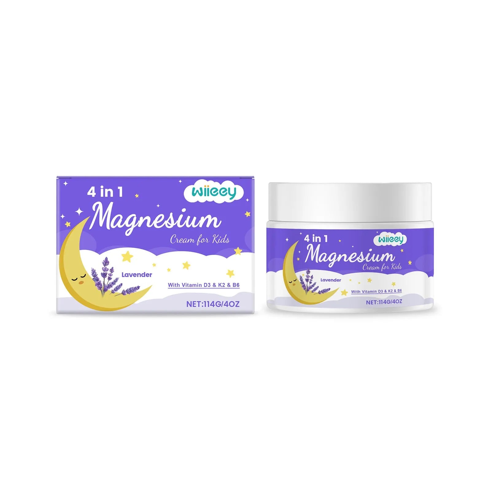 114g jar of 4-in-1 magnesium cream for children with vitamins D3, K2 and B6