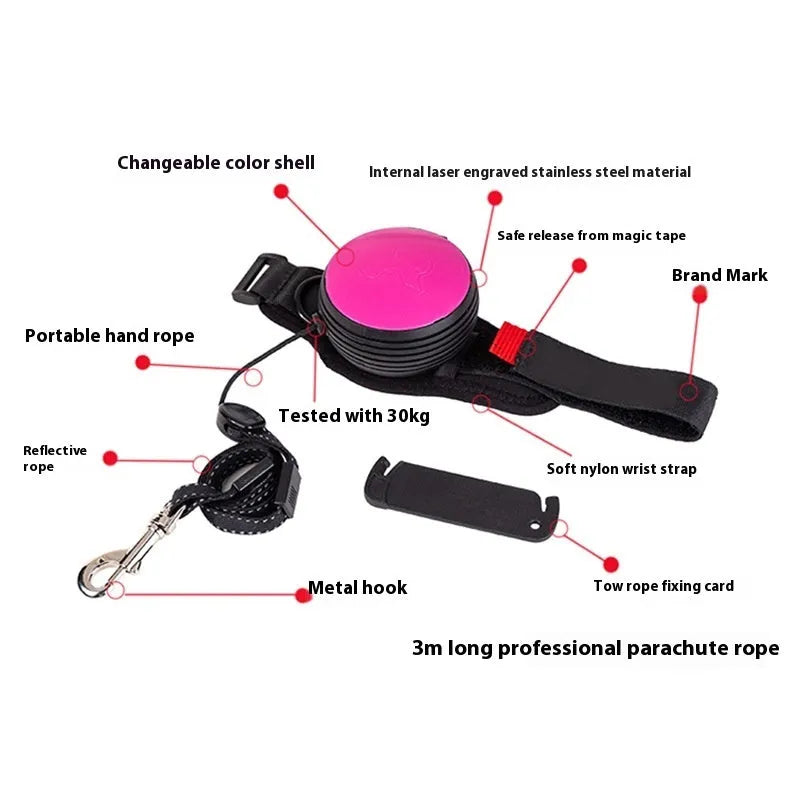 Explosion-proof automatic retractable dog leash extended to 3 metres, shown in vibrant orange colour.