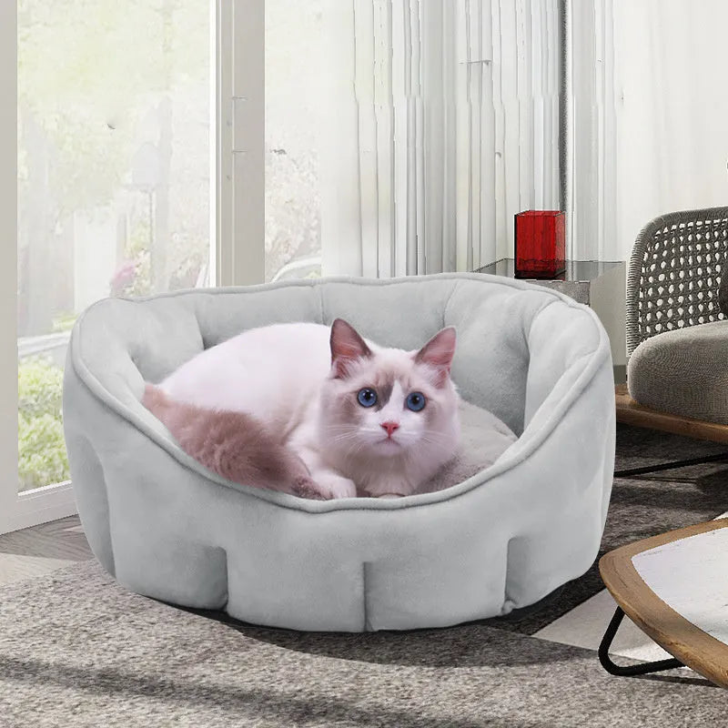 Plush thickened kennel mat cat house measuring 46x46x23cm in grey, green, pink or yellow colours