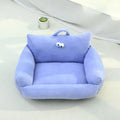 Cartoon big eye pet sofa kennel bed in moon velvet fabric showing blue colour option