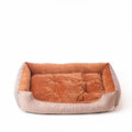 Rectangular soft cloth pet bed for dogs and cats with a removable cover, shown in a stripe pattern.