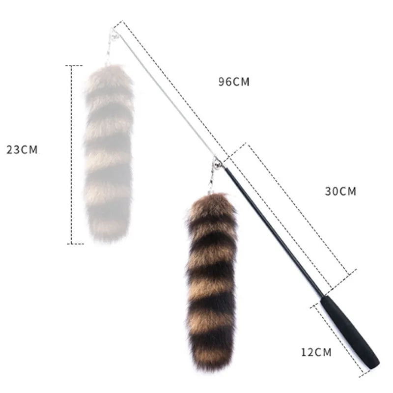 Black cat toy wand with elastic string measuring 42 metres for interactive play