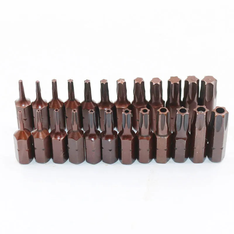 Black screwdriver bit set with magnetic tip showing T6 to T40 sizes on display