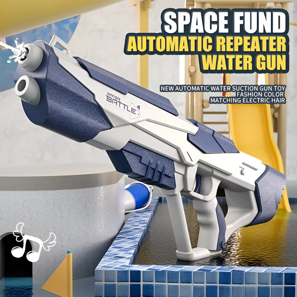 Blue electric water gun with automatic water absorption and USB charging port