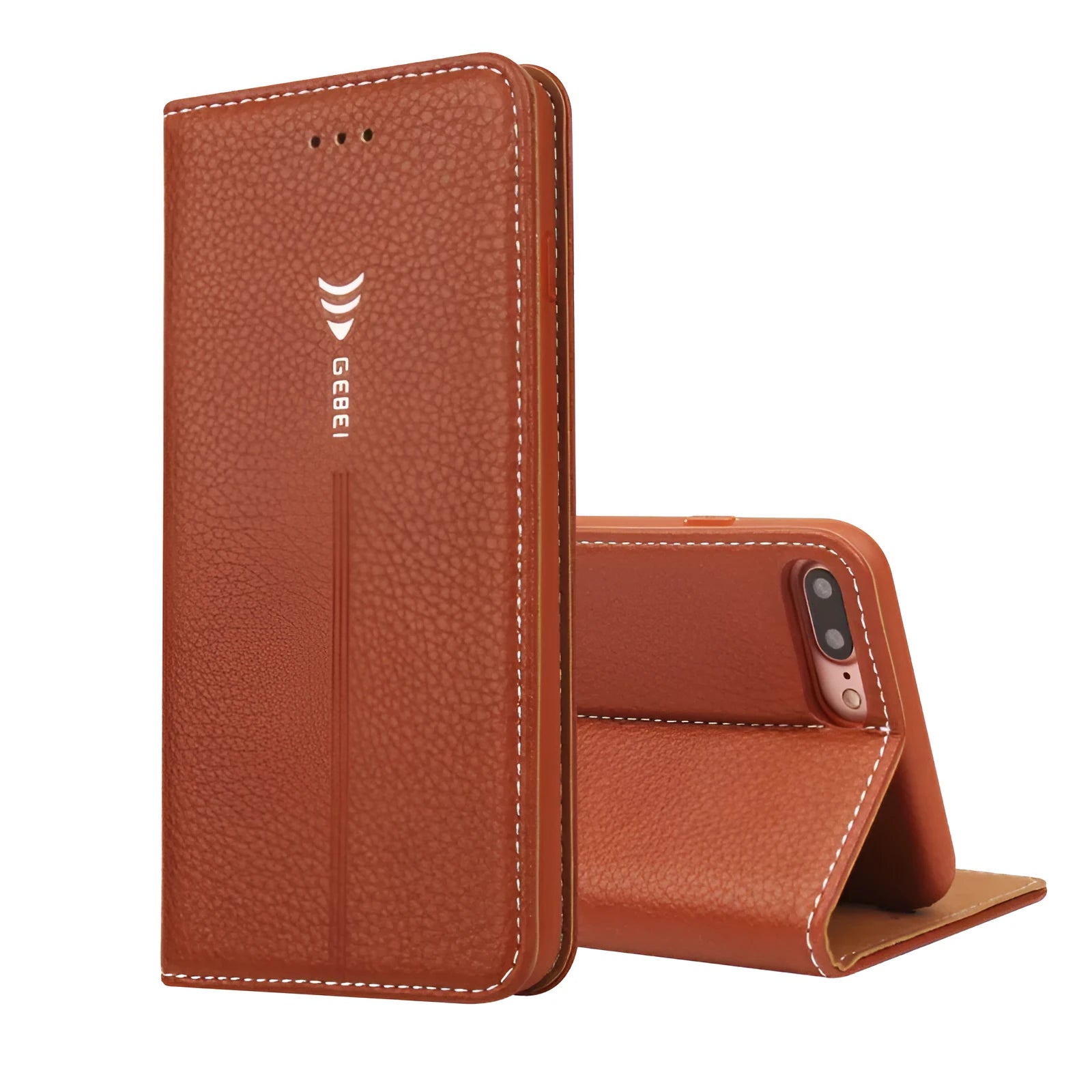 Black PU leather wallet phone case for iPhone with multiple card slots open.