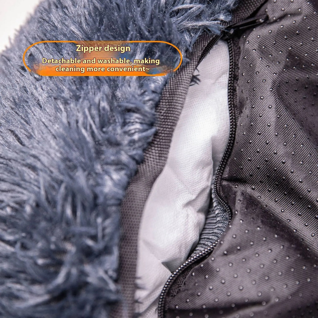 Dark grey thick thermal cloth pet mat placed on a car seat for dog or cat travel protection.
