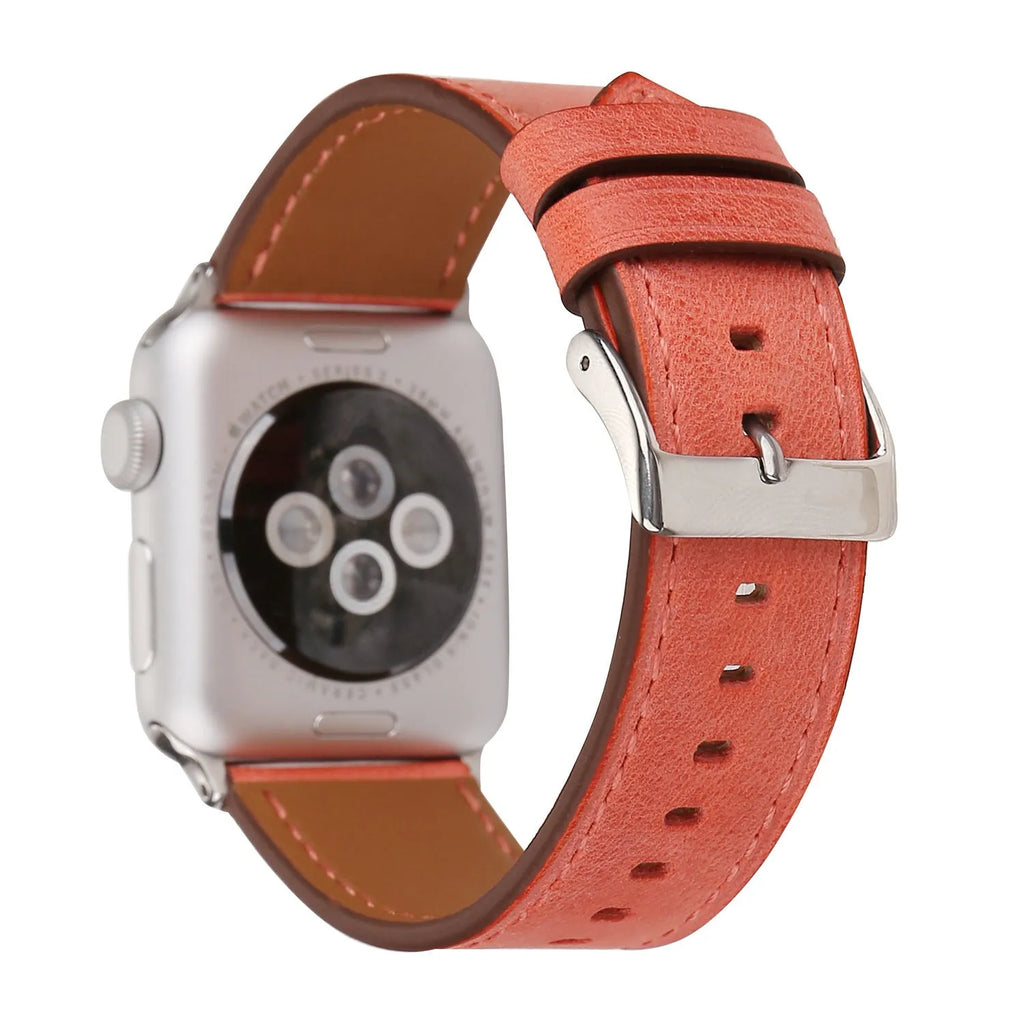 Leather watch strap with folding buckle in multiple colour options