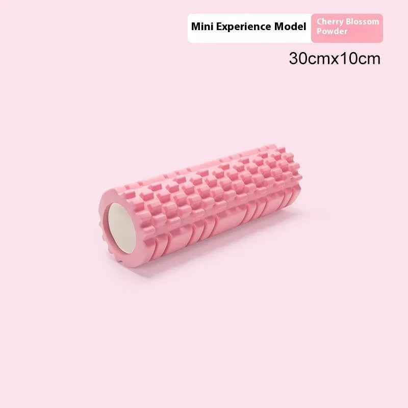 EVA foam fitness roller shown in various colours including black, pink, and blue.