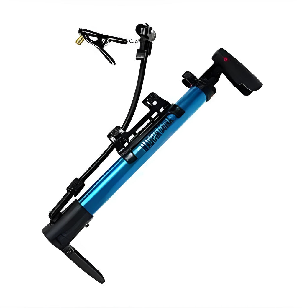 Portable mini bicycle air pump in red and silver with mounting bracket, 5.5 x 34 cm aluminium alloy