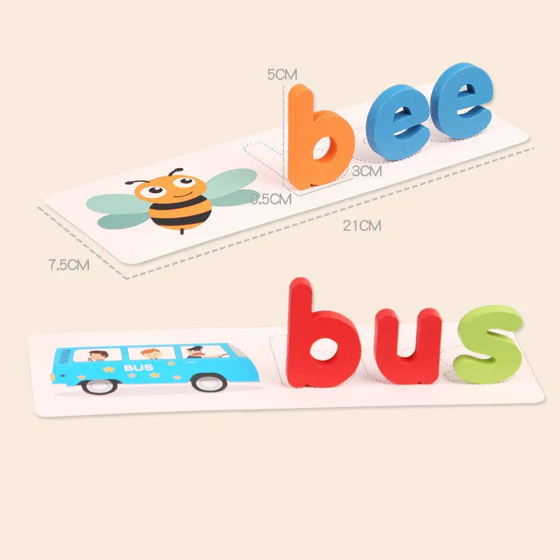 Wooden flat panel preschool educational toy with colourful letter pieces for English word spelling, ages 4-6