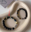 Tigereye Obsidian S925 Sterling Silver Six Words Mantra couple bracelet set for men and women