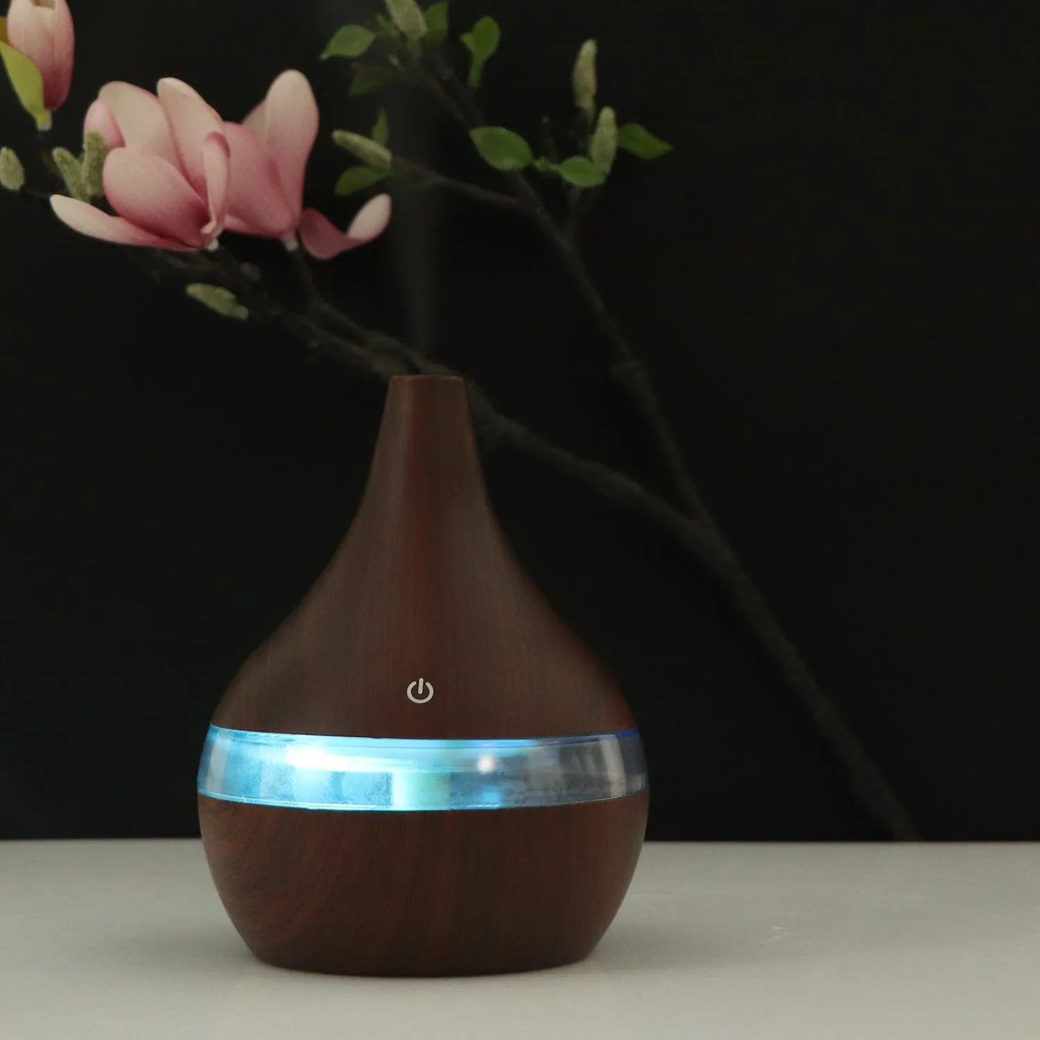 USB columnar air humidifier with wood grain finish and single fog outlet