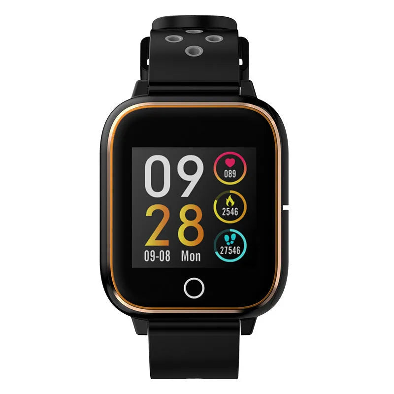M6 smart call watch with TWS headset on wrist, showing touch screen and silicone strap in multiple colours.