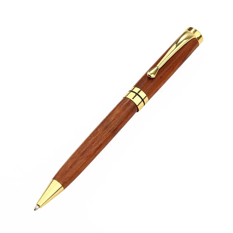 Gold metal and rosewood ballpoint pen 14cm long with cap