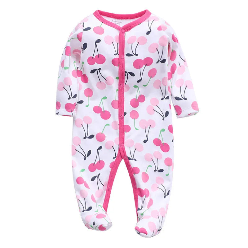 Cotton baby one-piece clothes in dinosaur print for infants.